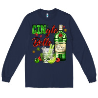 Navy gin`gle bells with bottle and cocktail Long Sleeve Tee - AdoDesignShop
