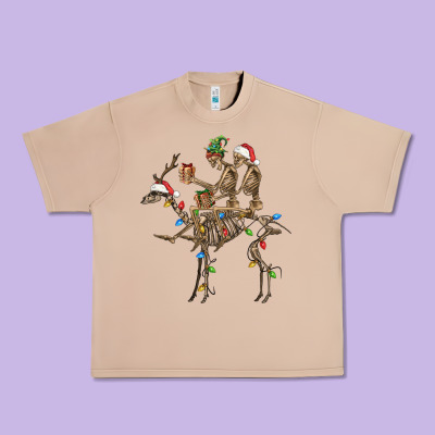 Christmas Deer And Skeletons Urban Heavy Tee Designed By Fadigitalartstudio