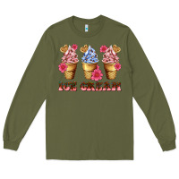 Army Green floral ice cream Long Sleeve Tee - AdoDesignShop