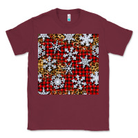 Burgundy christmas snow crystals with plaid seamless pattern Classic Tee - BundleAndBundleShop