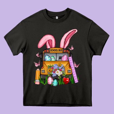 School Bus Easter Heavy Core Tee Designed By Artiststas