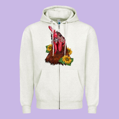Rooster Sunflower Zipper Hoodie Designed By Barkaloodesign