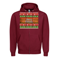 Burgundy merry christmas knitted reindeer pattern Zipper Hoodie - Jasminsmagicworld