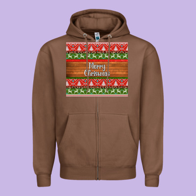 Merry Christmas Knitted Reindeer Pattern Zipper Hoodie Designed By Jasminsmagicworld