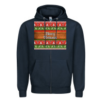 Navy merry christmas knitted reindeer pattern Zipper Hoodie - Jasminsmagicworld