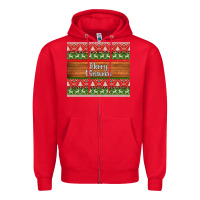 Red merry christmas knitted reindeer pattern Zipper Hoodie - Jasminsmagicworld