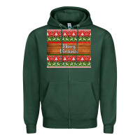 Sports Green merry christmas knitted reindeer pattern Zipper Hoodie - Jasminsmagicworld