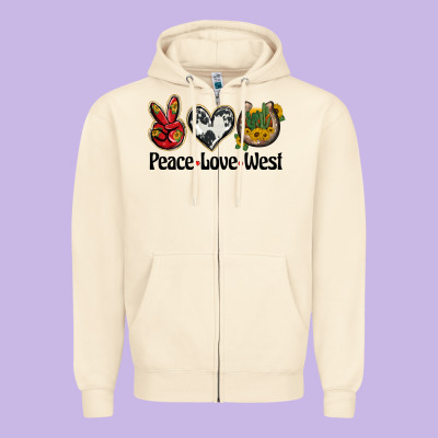 Peace Love West Zipper Hoodie Designed By Barkaloodesign
