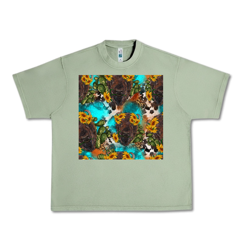 Western Bison And Sunflowers Seamless Pattern Urban Heavy Tee by HRA Design Shop | Teevron