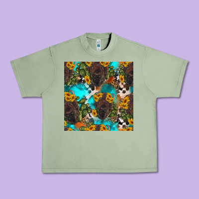 Western Bison And Sunflowers Seamless Pattern Urban Heavy Tee Designed By Hra Design Shop