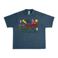 Midnight Navy the beach is my happy place Urban Heavy Tee - CowhideDigitalArt