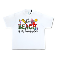 White the beach is my happy place Urban Heavy Tee - CowhideDigitalArt