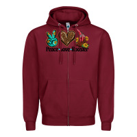 Burgundy peace love rooster Zipper Hoodie - BarkalooDesign