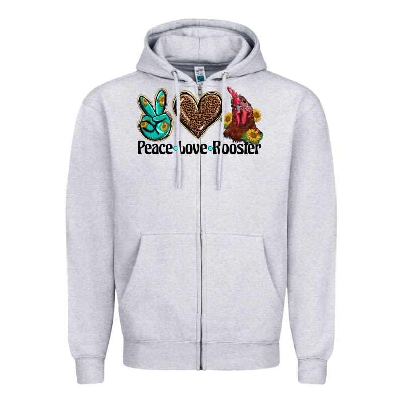 Peace Love Rooster Zipper Hoodie by BarkalooDesign | Teevron