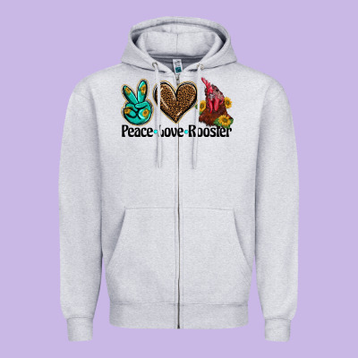 Peace Love Rooster Zipper Hoodie Designed By Barkaloodesign