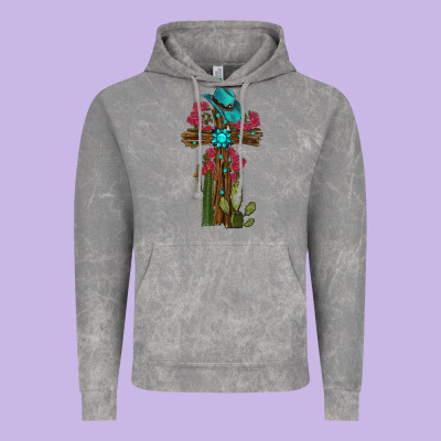 Cross Gemstone Cactus Roses Cowboy Hat Vintage Hoodie Designed By Ranaportraitstore