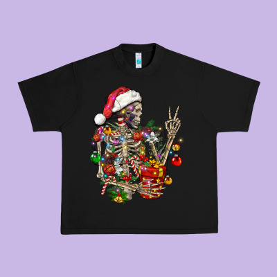Christmas Lights And Skeleton Urban Heavy Tee Designed By Fadigitalartstudio