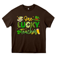 Chocolate Brown one lucky teacher Heavy Core Tee - Artiststas