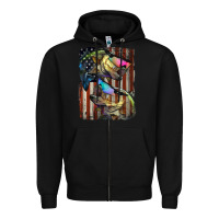 Black American Flag With Bass Fish Zipper Hoodie - LillyAllenDesigns