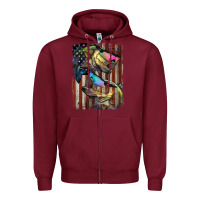 Burgundy American Flag With Bass Fish Zipper Hoodie - LillyAllenDesigns