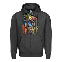 Charcoal Heather American Flag With Bass Fish Zipper Hoodie - LillyAllenDesigns