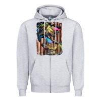 Heather Grey American Flag With Bass Fish Zipper Hoodie - LillyAllenDesigns