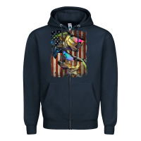 Navy American Flag With Bass Fish Zipper Hoodie - LillyAllenDesigns