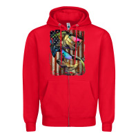 Red American Flag With Bass Fish Zipper Hoodie - LillyAllenDesigns