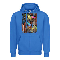 True Royal American Flag With Bass Fish Zipper Hoodie - LillyAllenDesigns