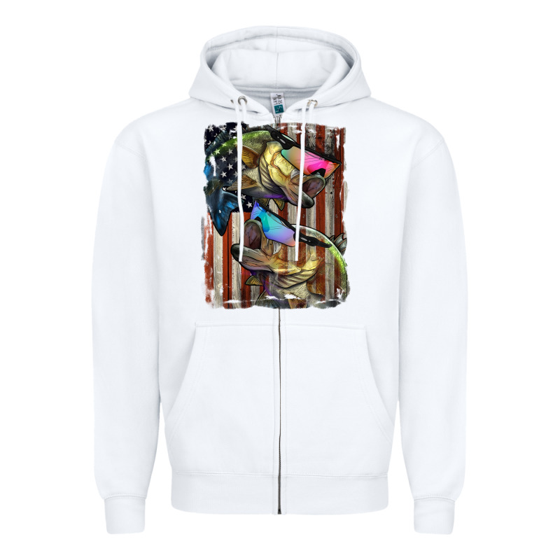 American Flag With Bass Fish Zipper Hoodie by LillyAllenDesigns | Teevron