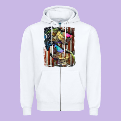 American Flag With Bass Fish Zipper Hoodie Designed By Lillyallendesigns