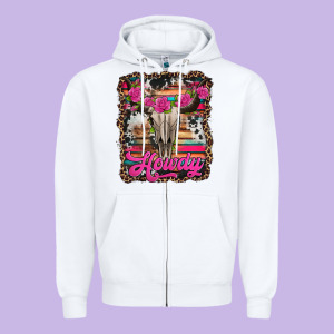 Howdy Valentine's Day Bull Skull Zipper Hoodie Designed By Jasminsmagicworld