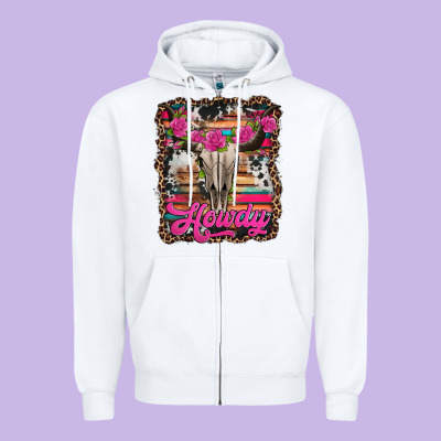 Howdy Valentine's Day Bull Skull Zipper Hoodie Designed By Jasminsmagicworld