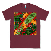 Burgundy christmas gingerbread man and candy cane seamless pattern Classic Tee - BundleAndBundleShop