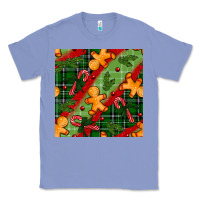 Colony Blue christmas gingerbread man and candy cane seamless pattern Classic Tee - BundleAndBundleShop