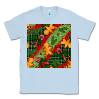 Dusty Blue christmas gingerbread man and candy cane seamless pattern Classic Tee - BundleAndBundleShop