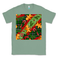 Sage christmas gingerbread man and candy cane seamless pattern Classic Tee - BundleAndBundleShop