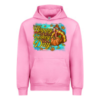 Fuchsia Pink Happy Turkey Day Urban Hoodie - texasbilliewilder