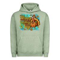 Pigment Oil Green Happy Turkey Day Urban Hoodie - texasbilliewilder