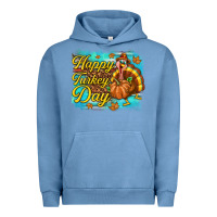 Pigment Pebble Blue Happy Turkey Day Urban Hoodie - texasbilliewilder