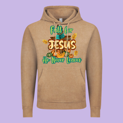 Fall For Jesus He Never Leaves Vintage Hoodie Designed By Texasbilliewilder