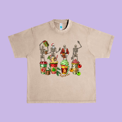 Christmas Skeleton Coffee Cups Urban Heavy Tee Designed By Fadigitalartstudio