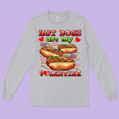 Hot Dogs Are My Valentine Long Sleeve Tee Designed By Adodesignshop