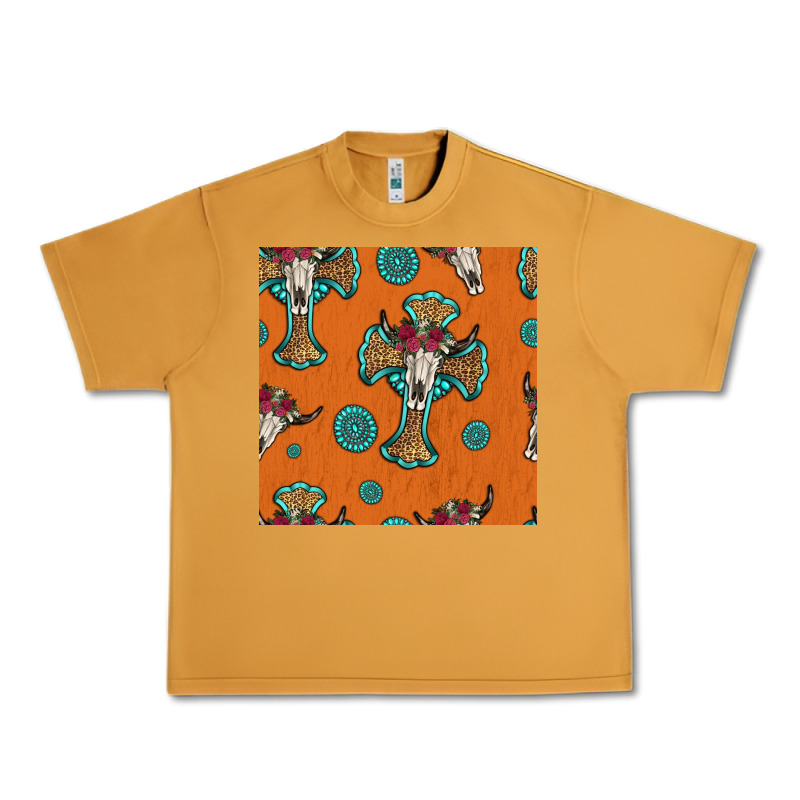 Western Cross And Bull Skull Seamless Pattern Urban Heavy Tee by HRA Design Shop | Teevron