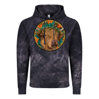 Cloud Black fall highland cow round Vintage Hoodie - RanaPortraitStore