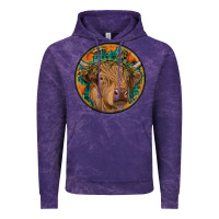 Cloud Purple fall highland cow round Vintage Hoodie - RanaPortraitStore