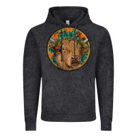 Vintage Black fall highland cow round Vintage Hoodie - RanaPortraitStore