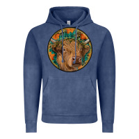 Vintage Denim fall highland cow round Vintage Hoodie - RanaPortraitStore