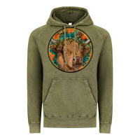 Vintage Olive fall highland cow round Vintage Hoodie - RanaPortraitStore