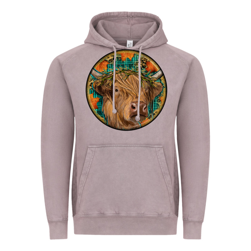 Fall Highland Cow Round Vintage Hoodie by RanaPortraitStore | Teevron
